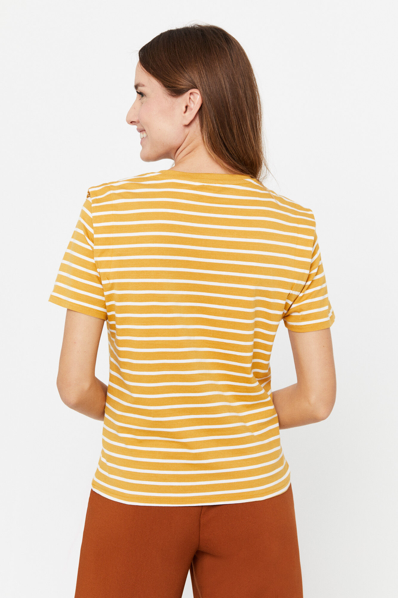 Camiseta plissada listrada - Amarela