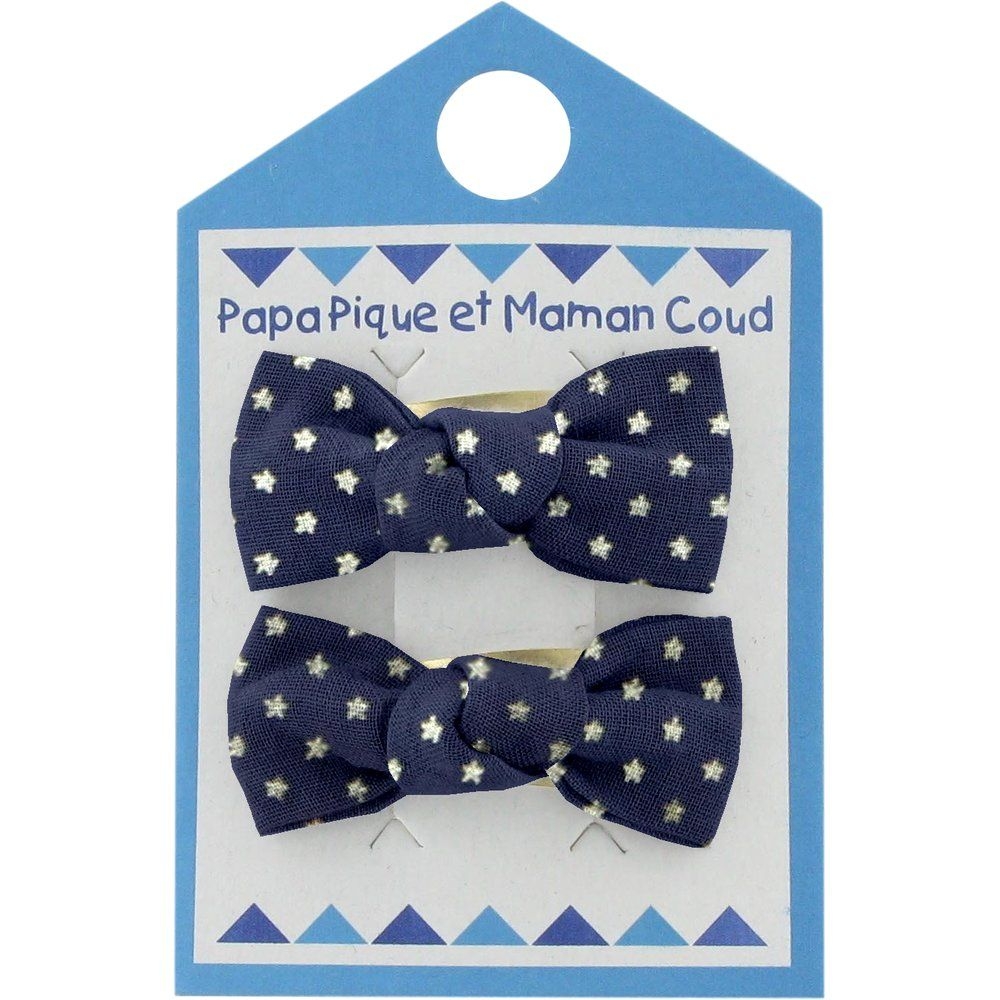 Barrettes Clic-Clac Petits Noeuds Etoile Or Marine