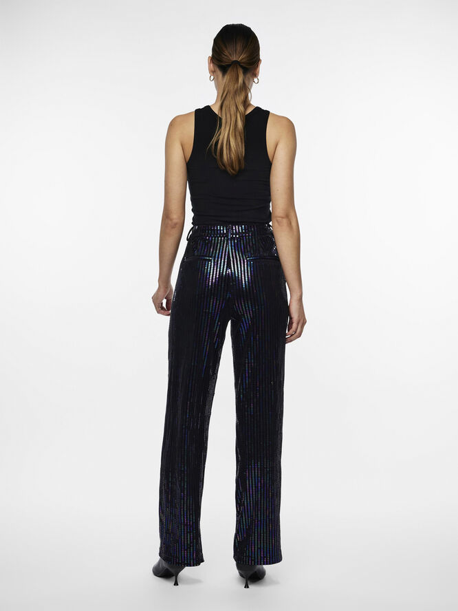 YAS YASELIVA SEQUIN HW STRAIGHT PANT - Black/w. sequins