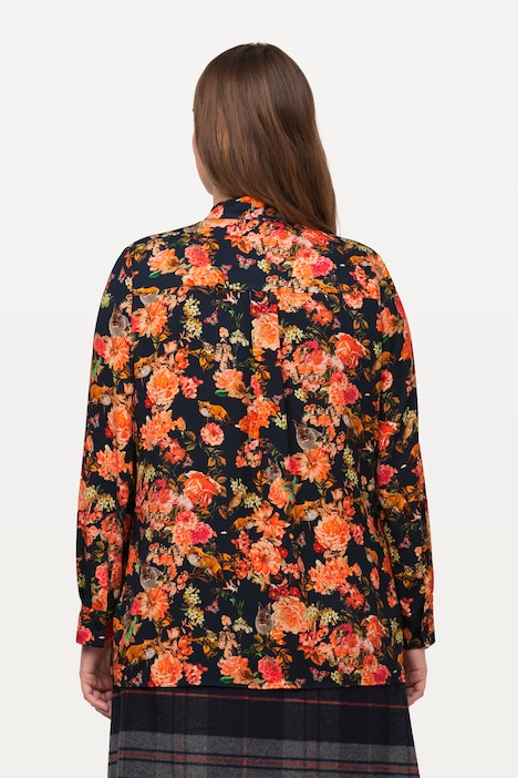 Hemdbluse, Waldmuster, Hemdkragen, Langarm