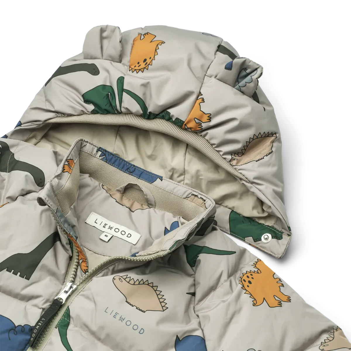 Liewood Polle Down Puffer Jacket dinosaurs mist