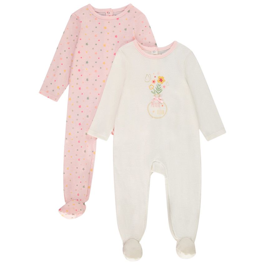 Lot de 2 dors-bien effet côtelé pour bébé fille - Ouvertures différentes selon l'âge - Ecru