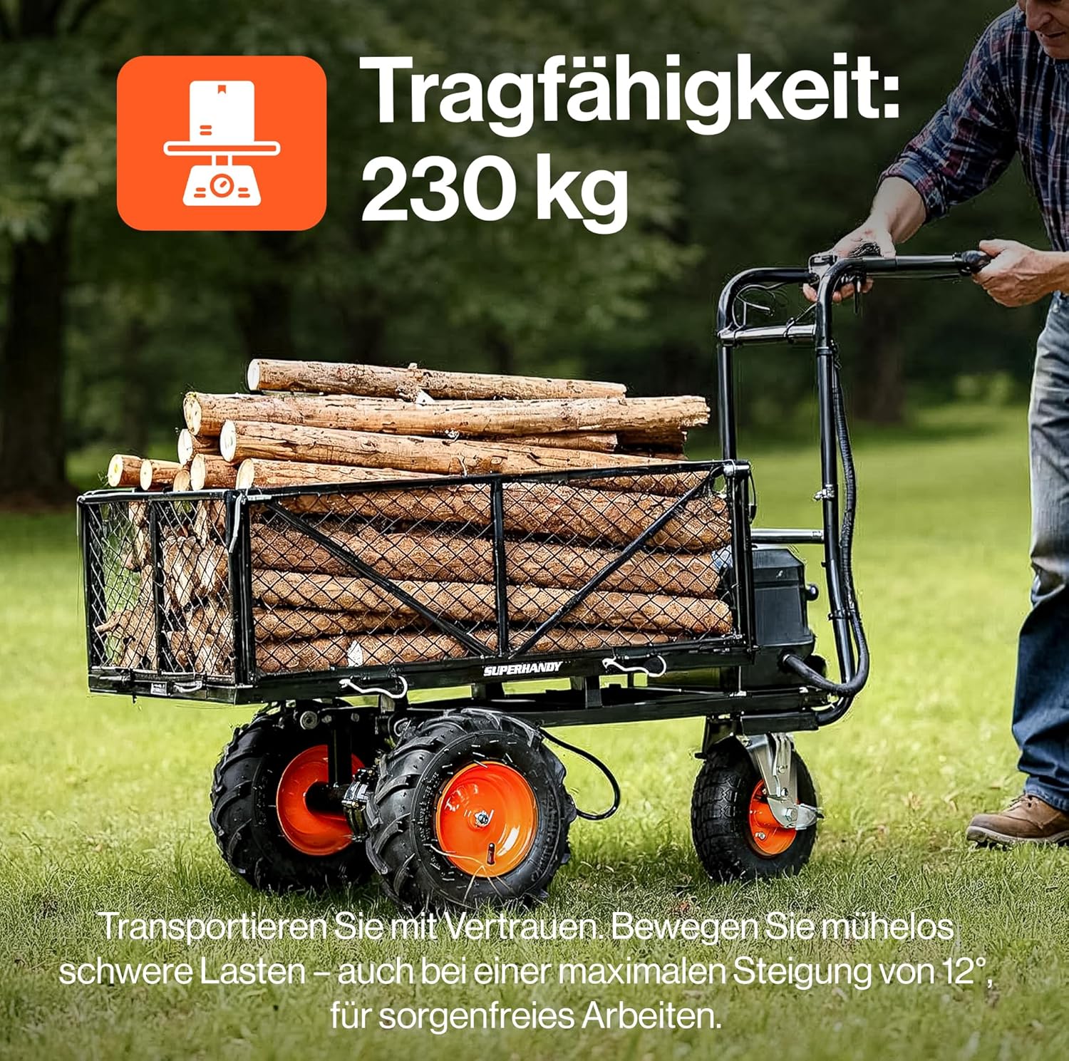 SuperHandy Mehrzweckwagen Schubkarre, elektrisch, 48 V DC, Li-Ion-betrieben, 230 kg Traglast und 460 kg + Zugkraft, Bauernhof und Garten, modulare Ladungsbett