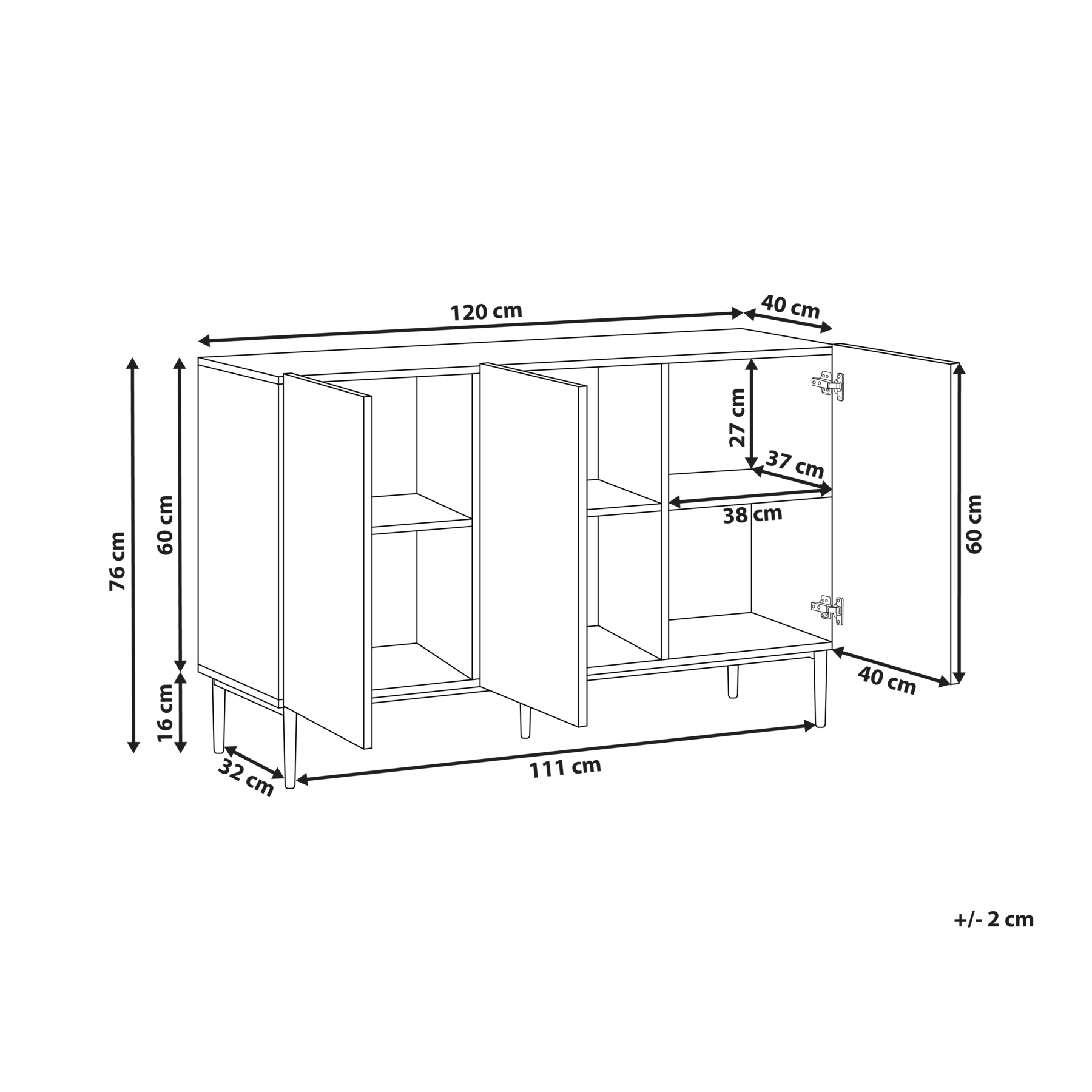 Beliani - BLYTHE - Sideboard 3-deurs - Zwart|Bruin - MDF