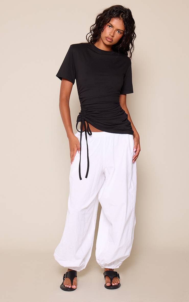 Noir T-shirt Oversize À Épaulettes Et Fronces Ajustables
