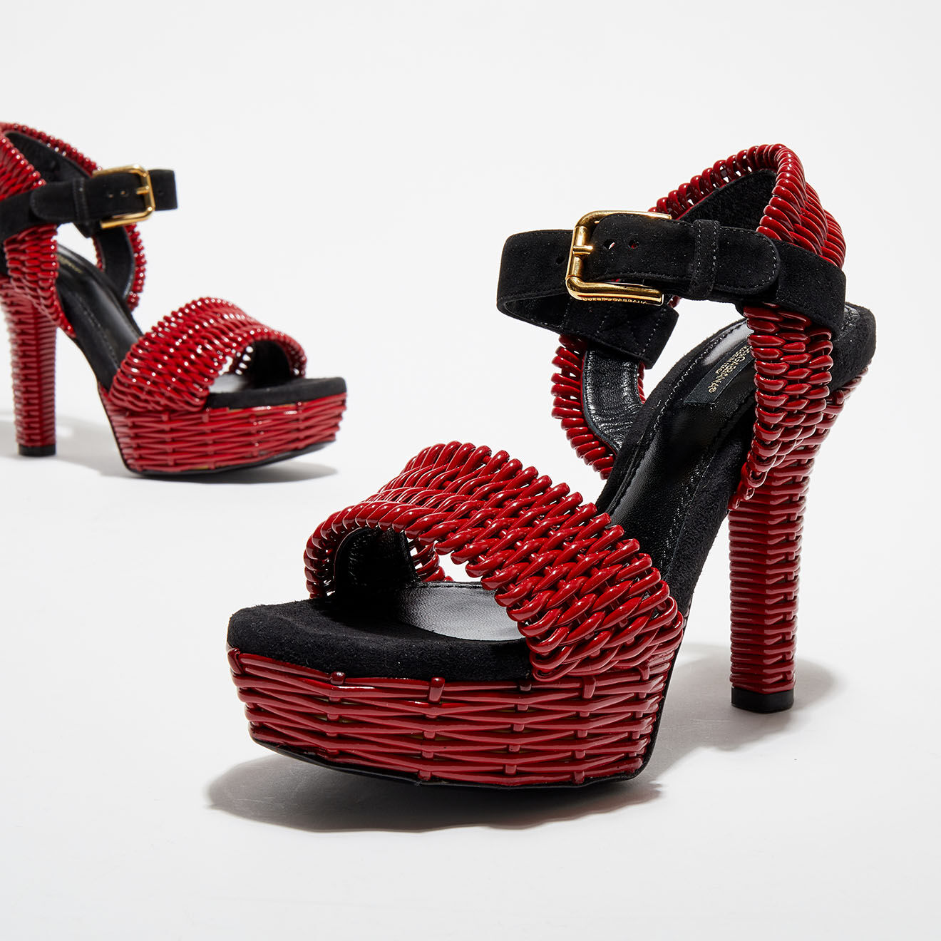 Dolce & Gabbana Sandales en Cuir vernis tressé rouges - Talon 13 cm