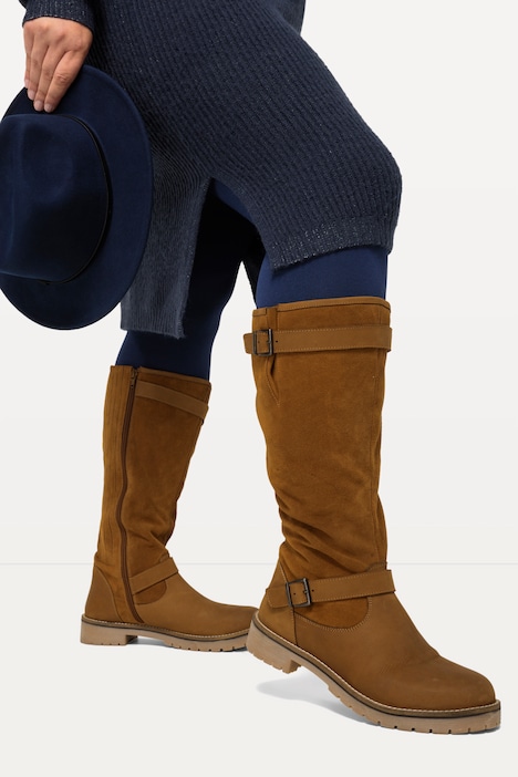 Lederstiefel, XXL-Schaft, Zierriegel, Weite H