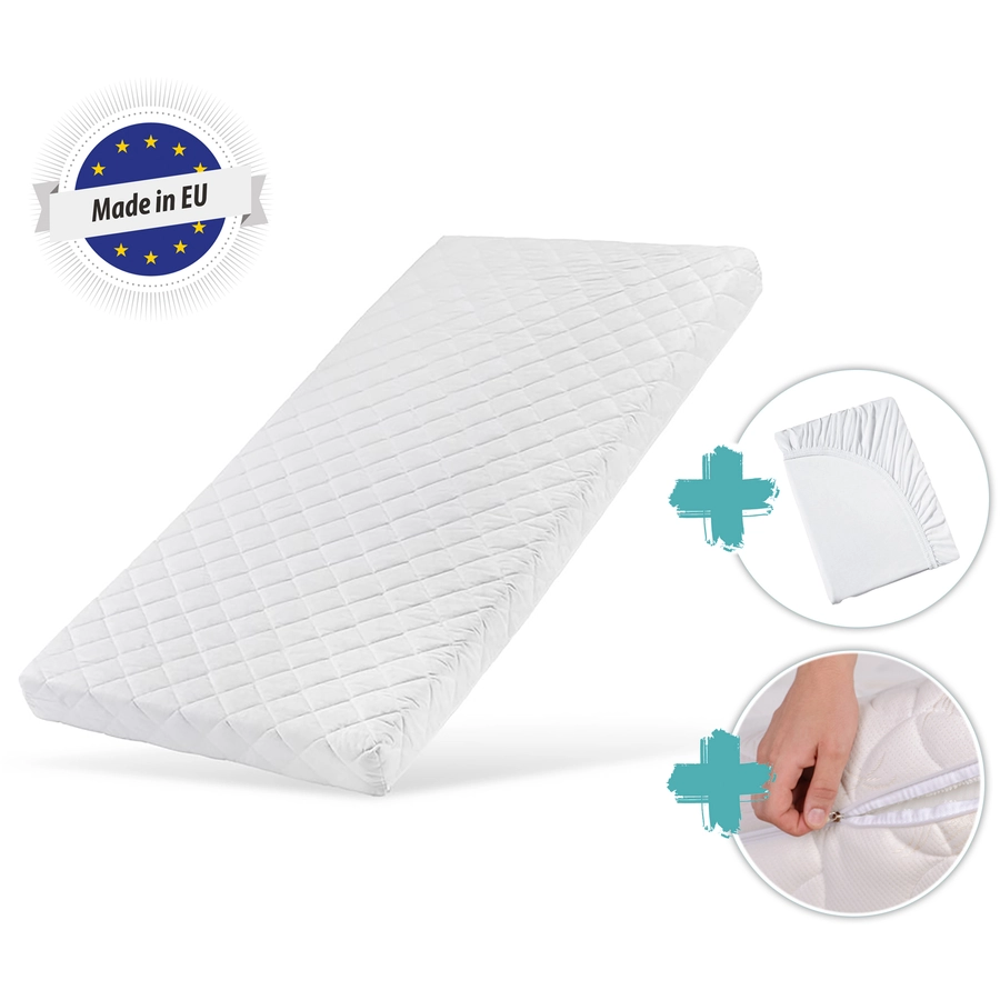 Kids Collective Babymatratze 70x140 cm mit waschbarem Bezug weiß mit Spannbettlaken