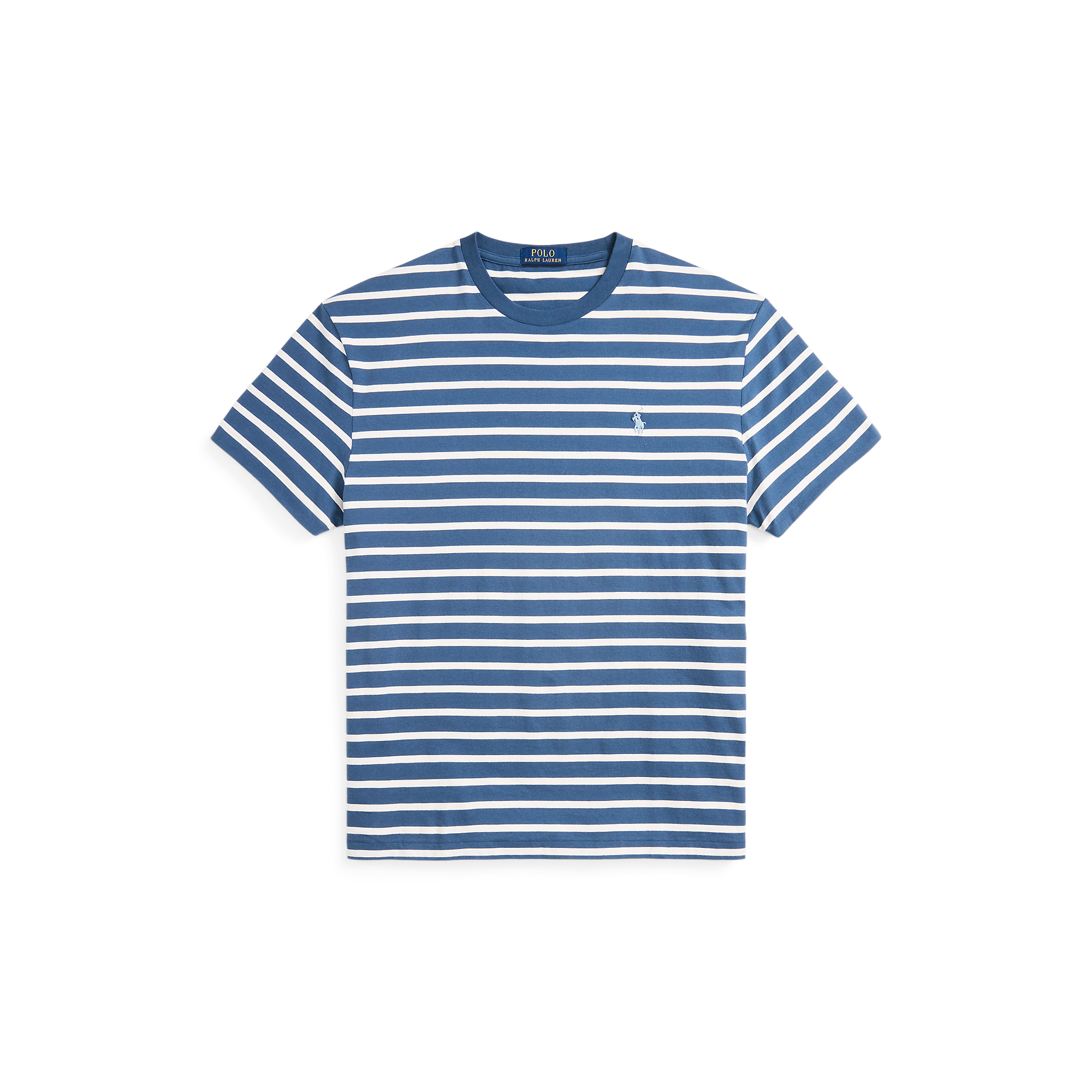 Tee-shirt col rond rayé brodé | Bleu
