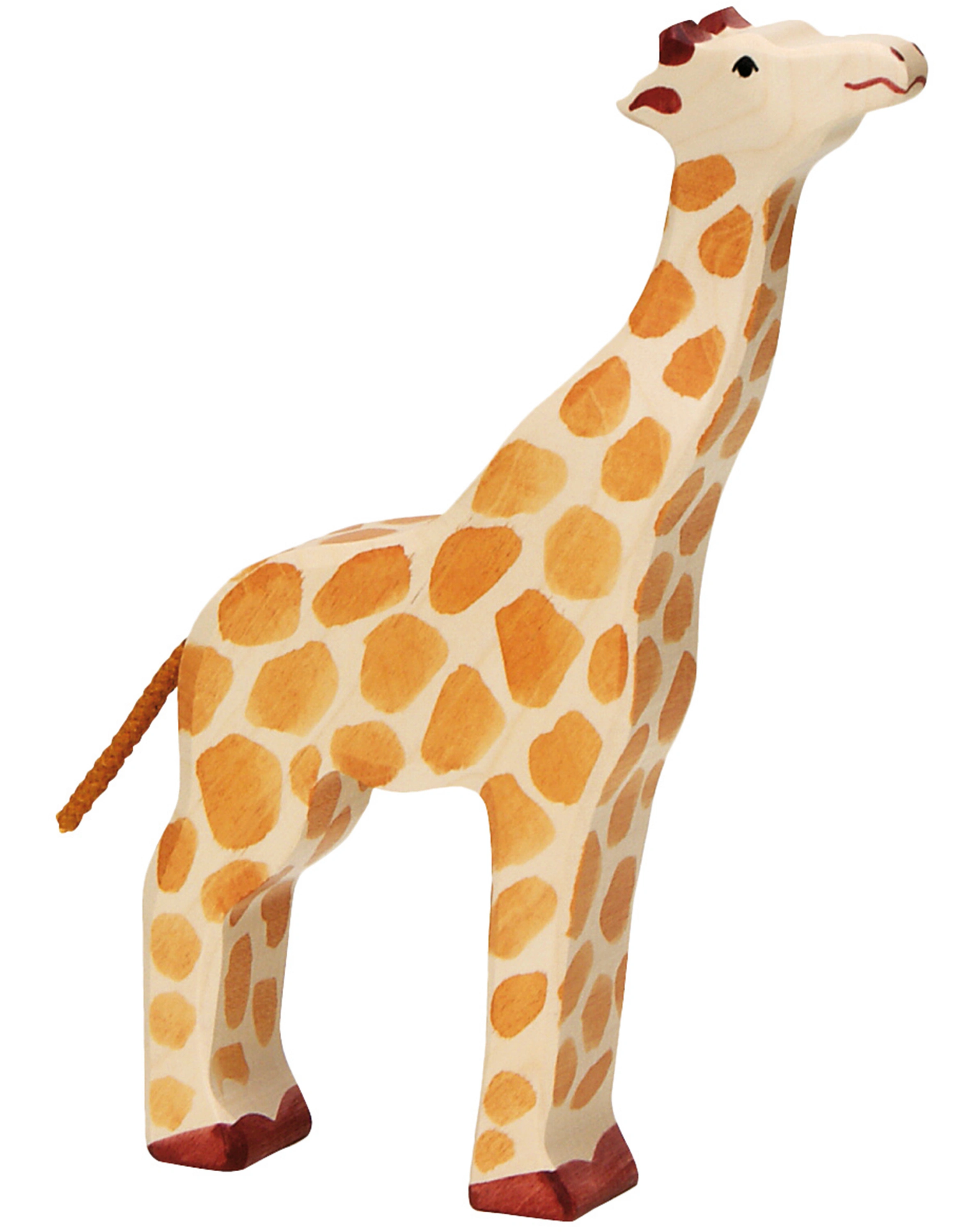 Holztier GIRAFFE mit erhobenem Kopf in gelb/beige