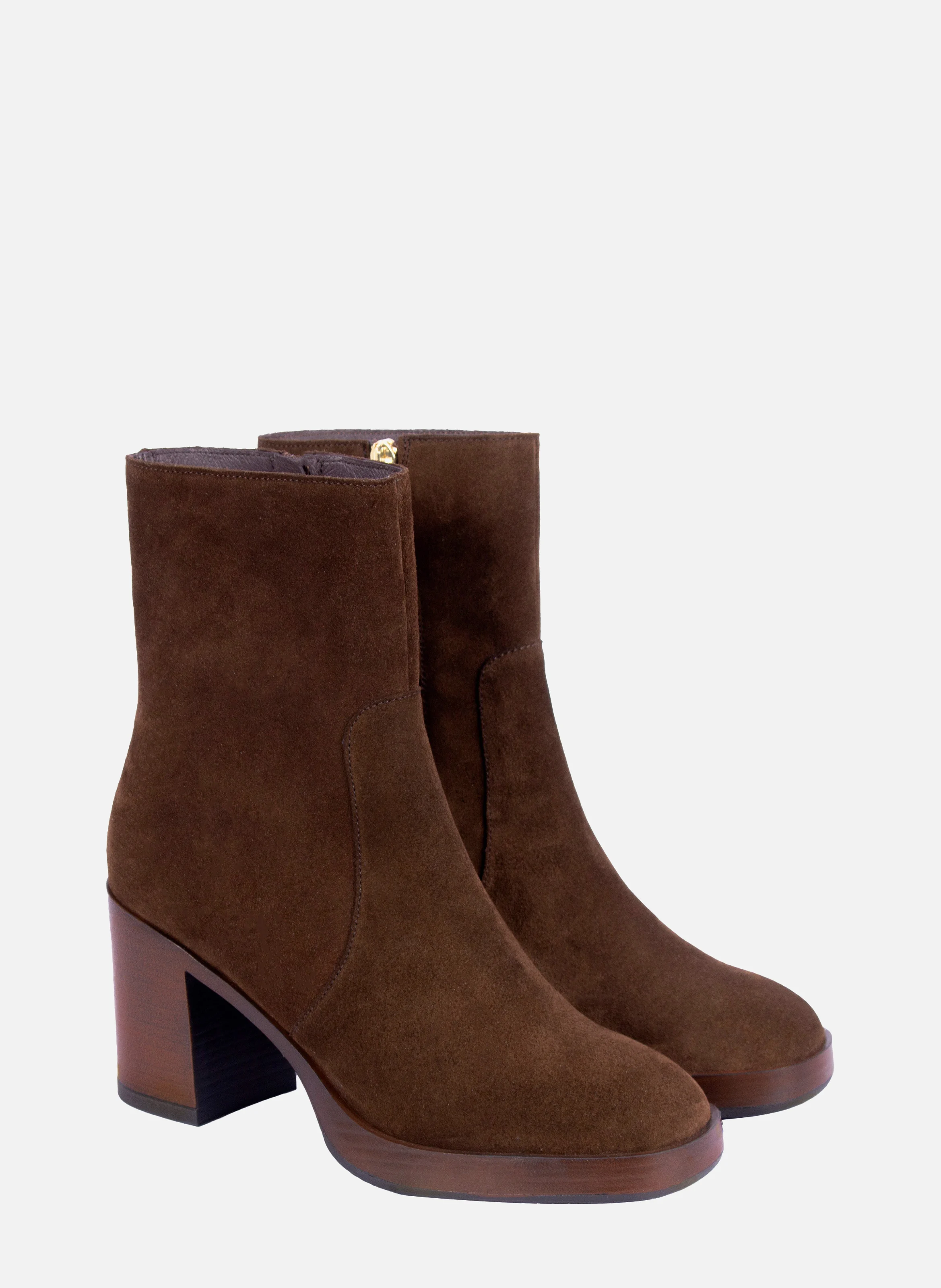 Bottines plateforme cuir daim | Marron