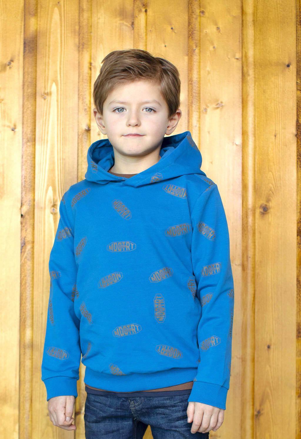 Moodstreet hoodie met all over print felblauw