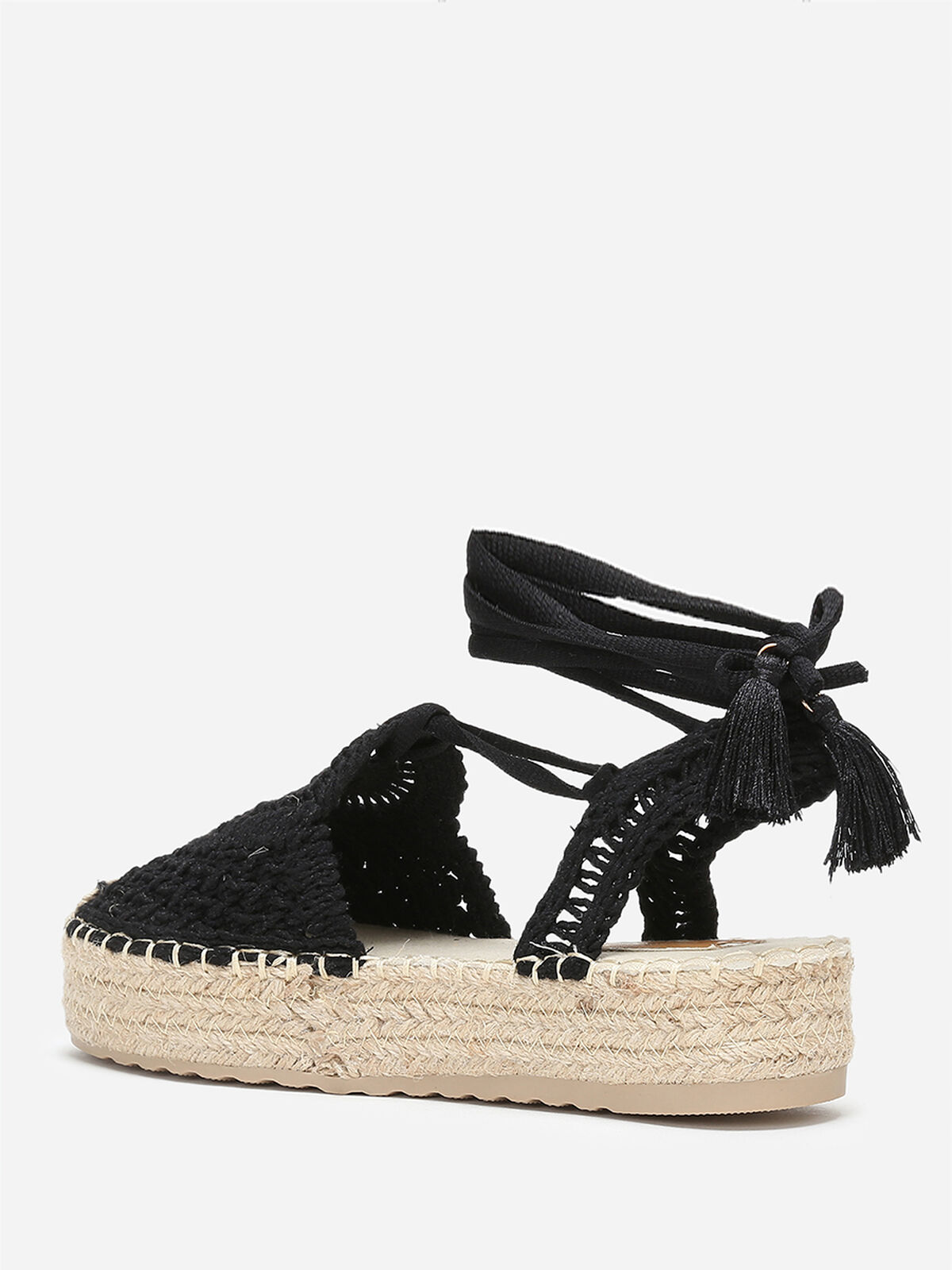 Espadrilles en crochet noir avec lanières Noir- Noir