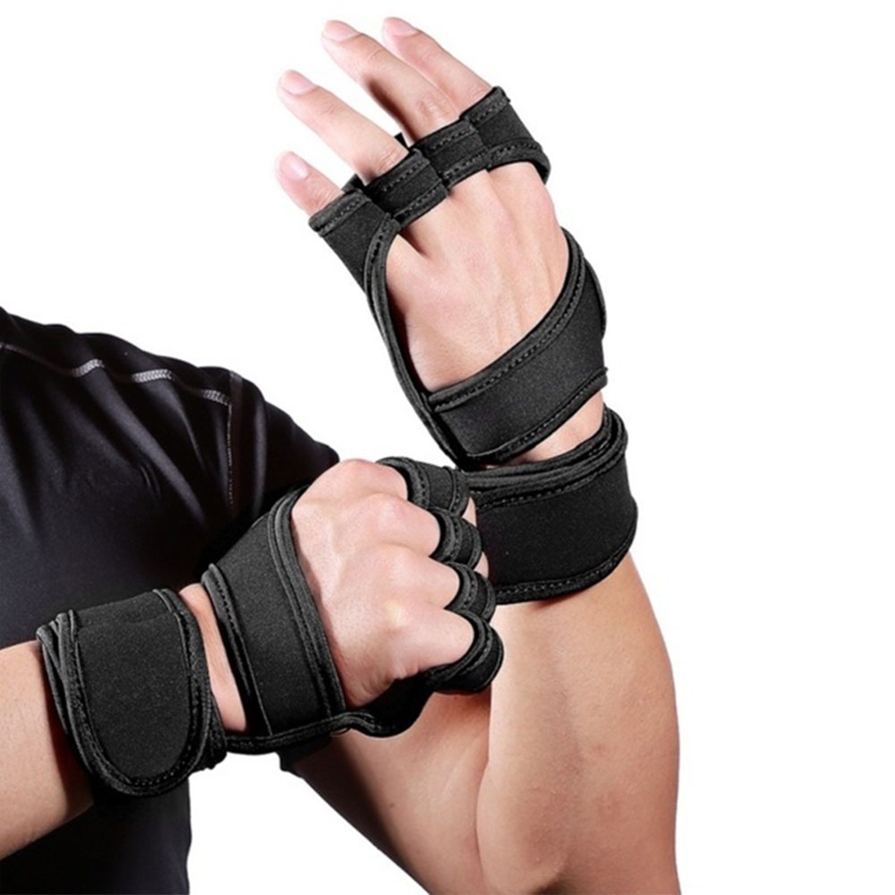 (1 Paar) Gr. M Unisex Fitness Neopren Trainingshandschuhe Atmungsaktiv Rutschfest für Krafttraining / Boxen / Crossfit - Schwarz
