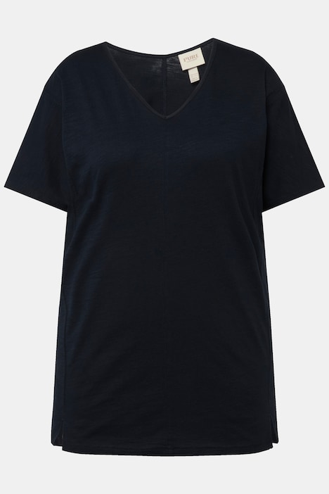 T-Shirt, Ziernähte, V-Ausschnitt, Halbarm, Biobaumwolle