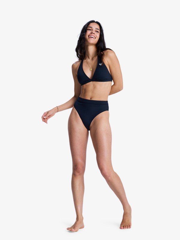 Solid Essentials Moderate High Leg Bas de bikini taille haute Noir Femme
