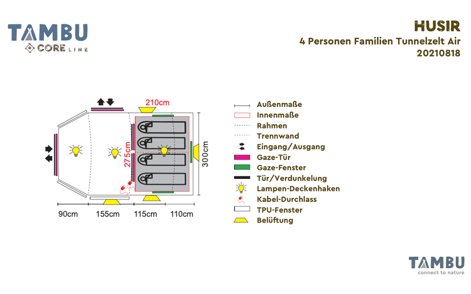 Tambu Husir Familien Tunnelzelt Air braun für 4 Personen