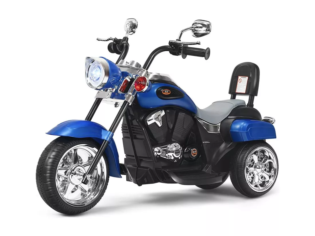 Moto Électrique 6V pour Enfants Scooter avec 3 Roues Effet Sonore et Lumineux, 3Km/h Max, 3 Ans + Style de Chopper Bleu