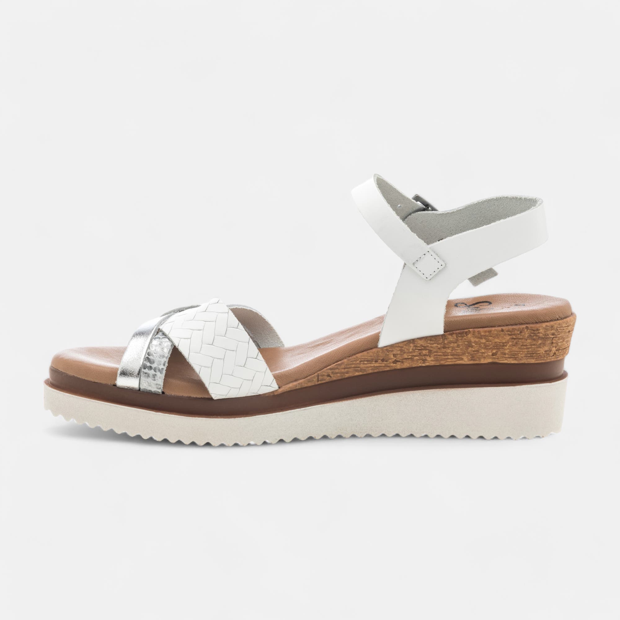 Sandales à talon compensé Femme en cuir blanc