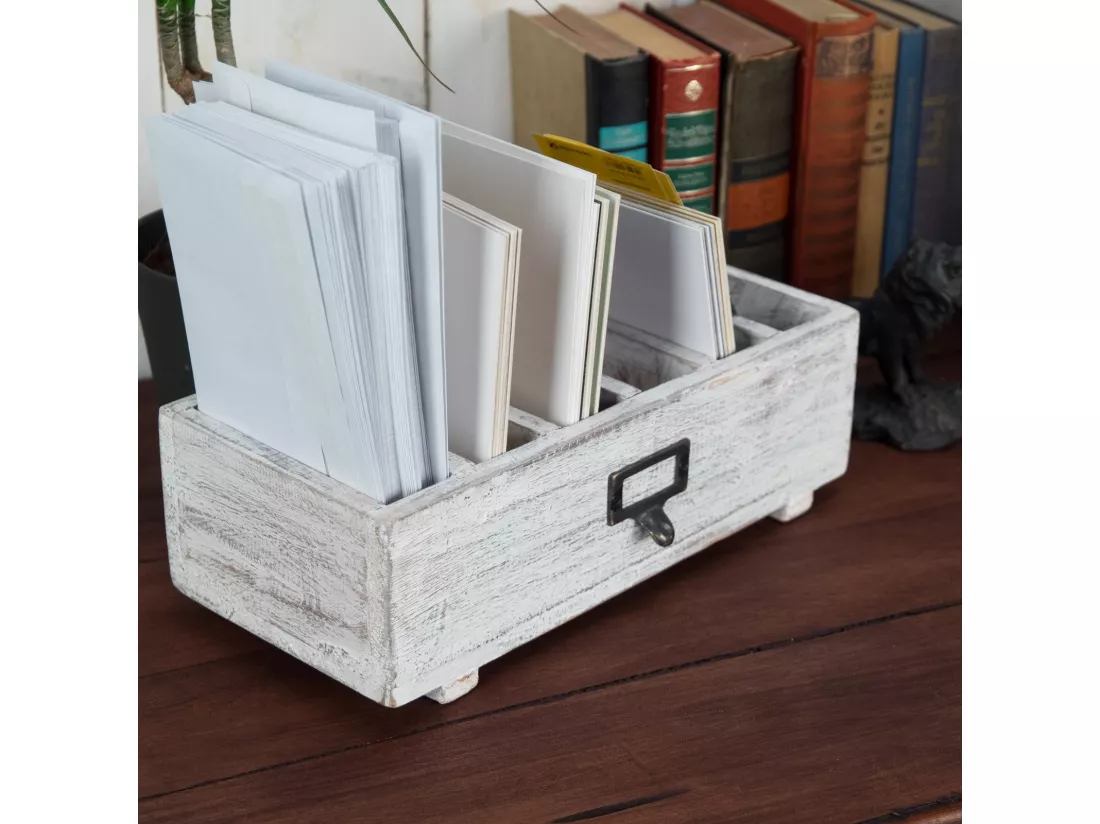 ORGANISATEUR DE TABLE Runa Bois massif en acajou, 6 compartiments blanchi