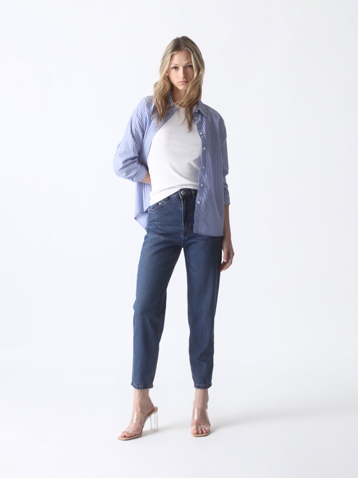 Calça jeans estilo Mom Fit - Azul Marinho Escuro