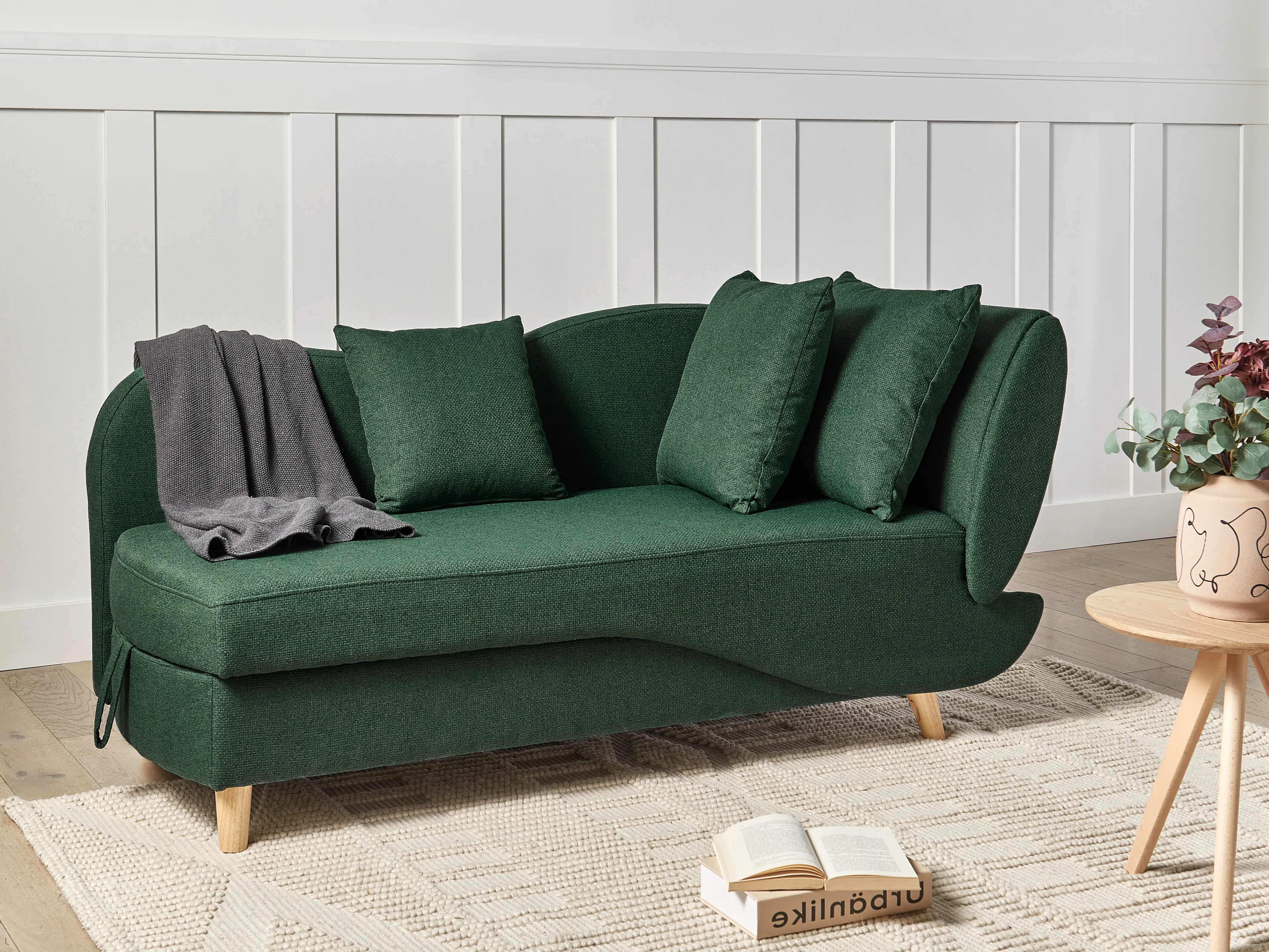 Rechtszijdige chaise longue MERI Kunstlinnen Groen met opbergruimte