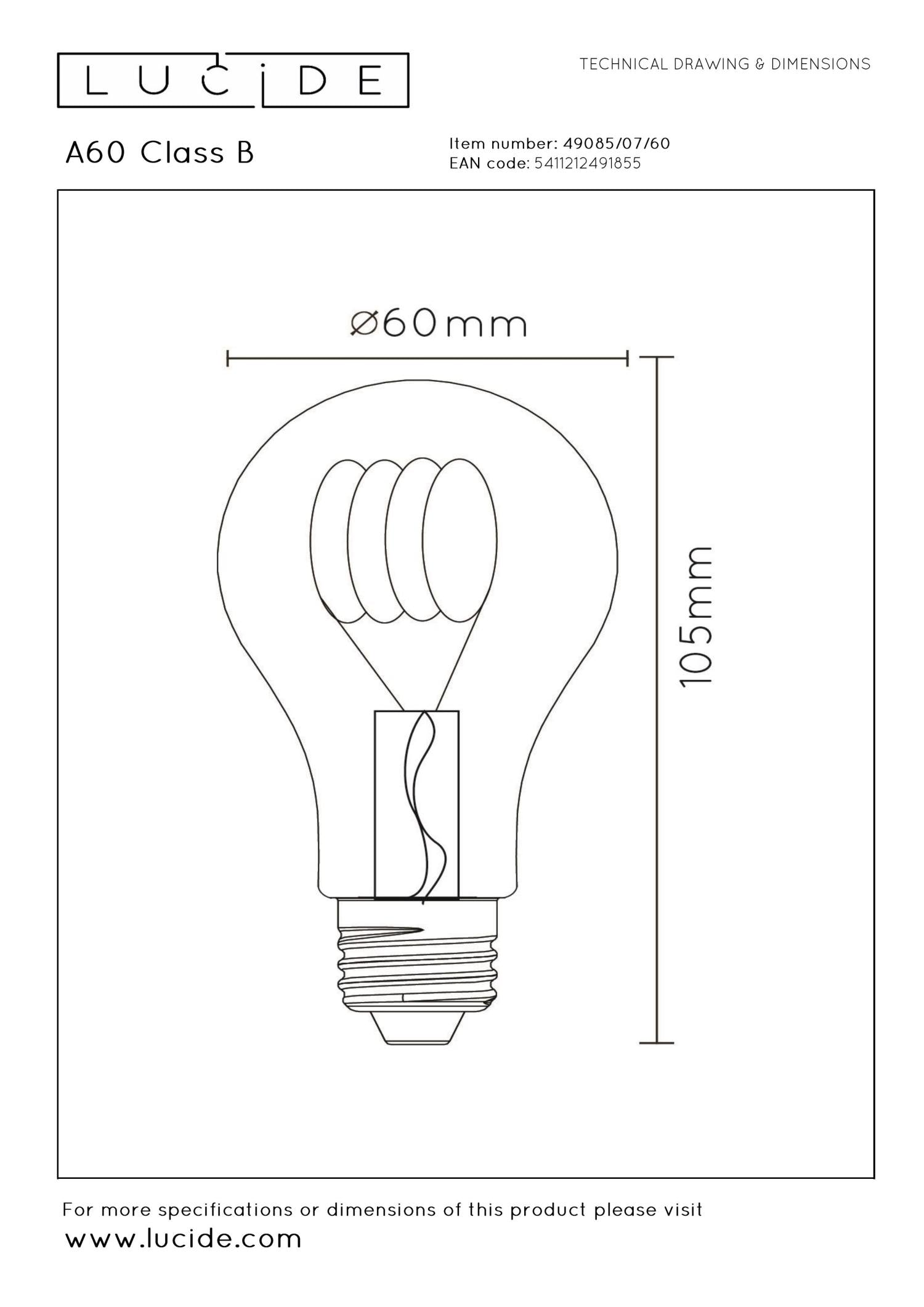 A60 LED lichtbron E27 7W 2700K B transparant dimbaar