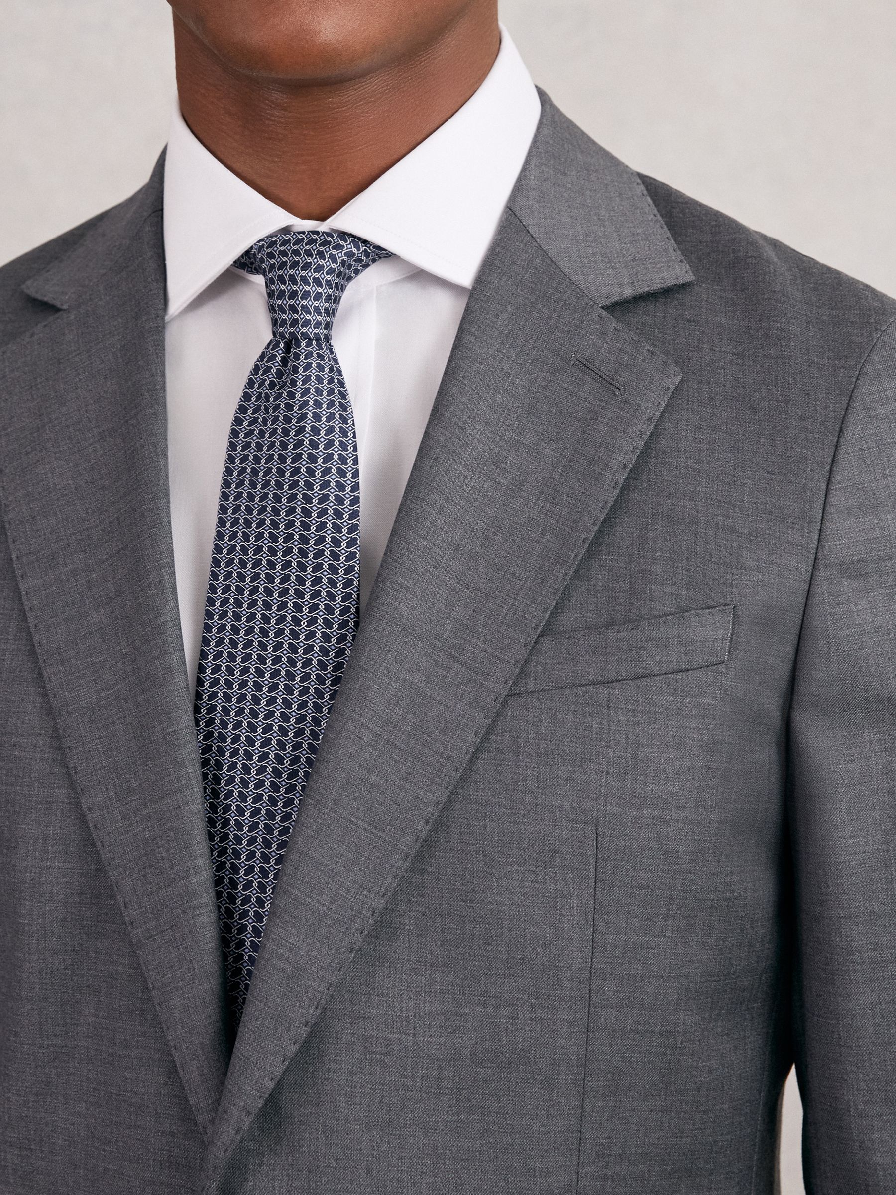 Marineblauw - Reiss Bernardo Silk Geometric-Chain Print Tie