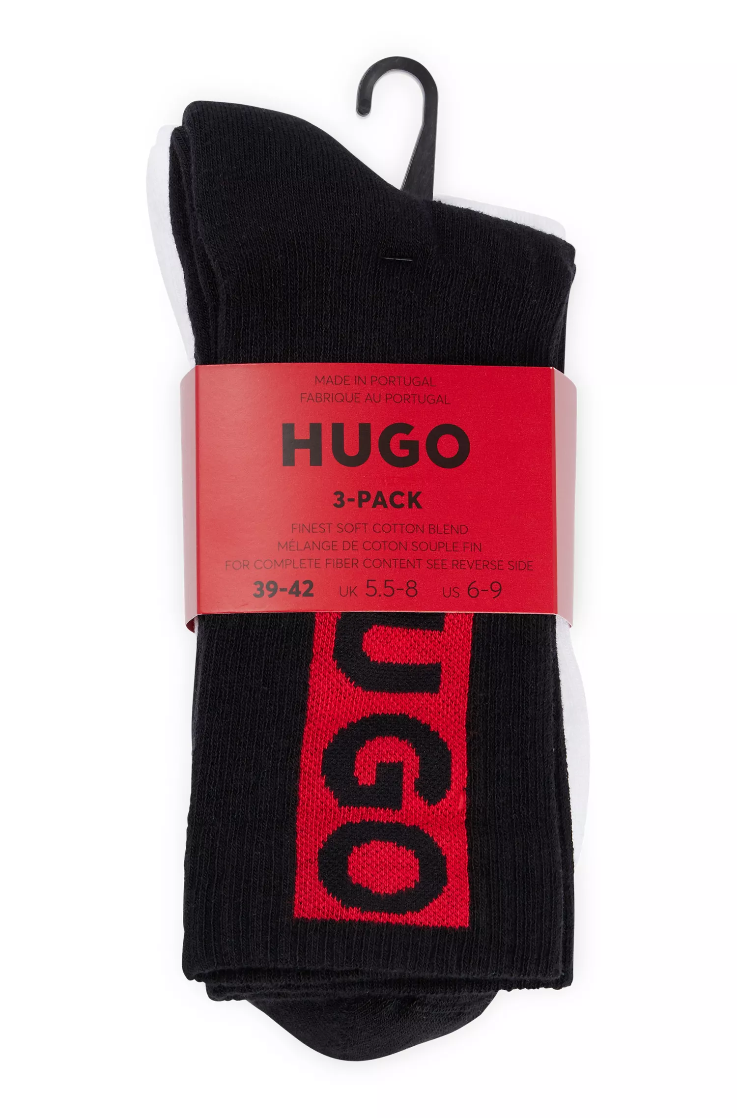 HUGO Vermelho - Pacote com três pares de meias curtas com etiquetas vermelhas com o logotipo.