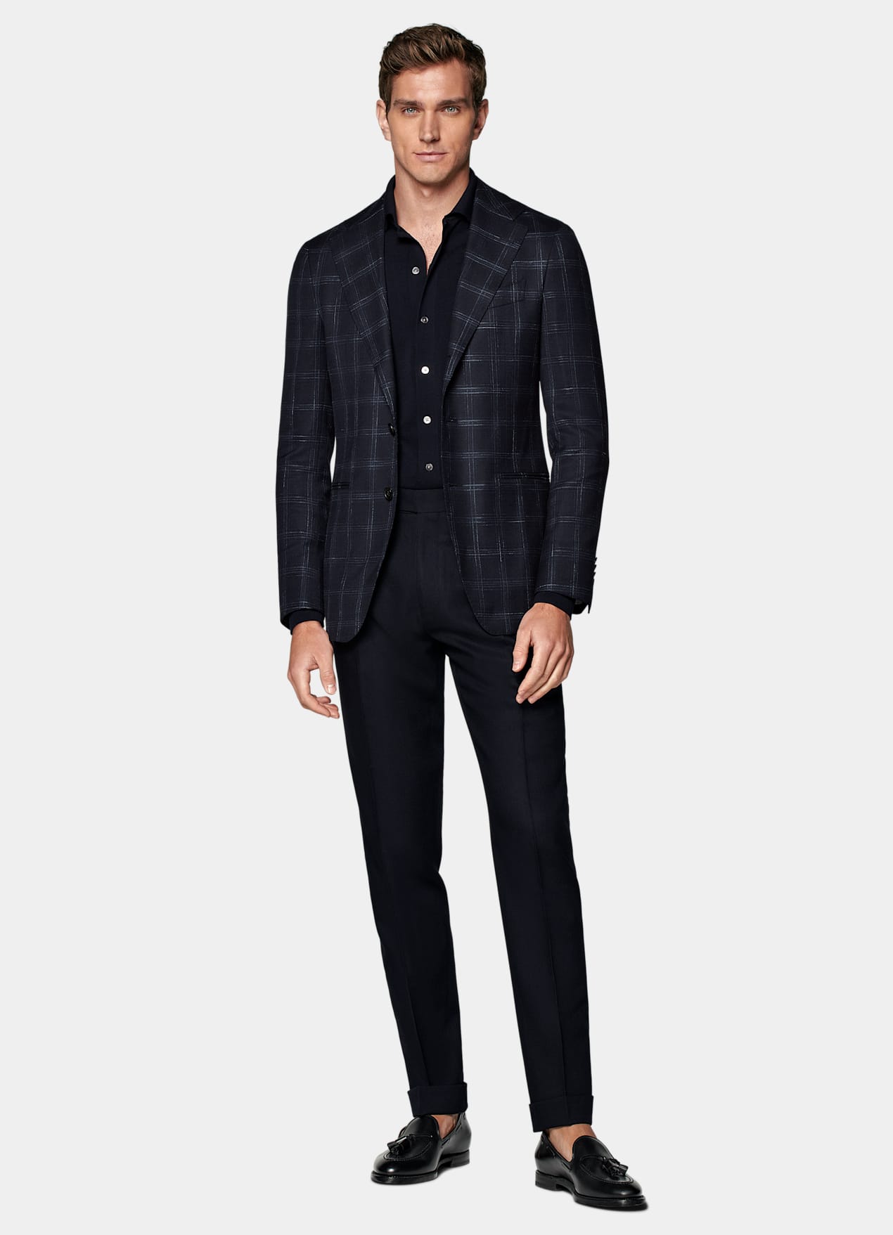 Blazer Havana coupe Tailored bleu marine à carreaux