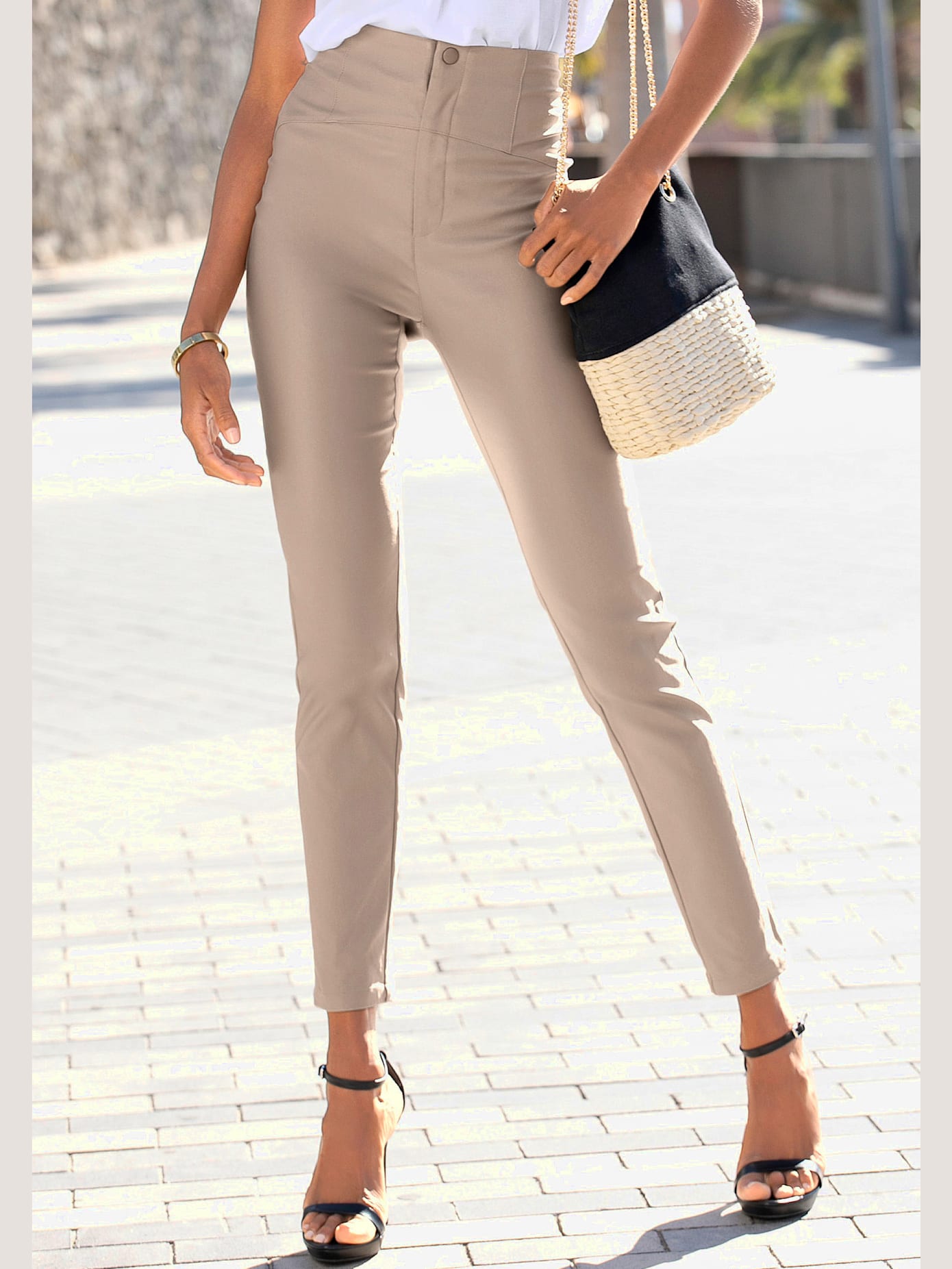 Jegging pantalon en matière synthétique avec ceinture taille haute