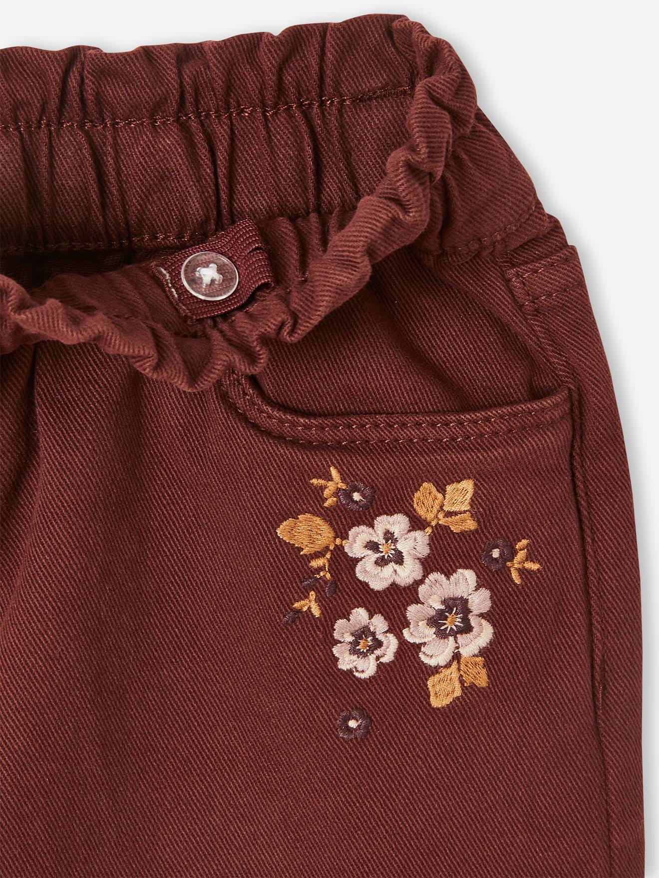 Saia saco de papel bordada com flores, saia lisa roxa escura para menina com estampa.