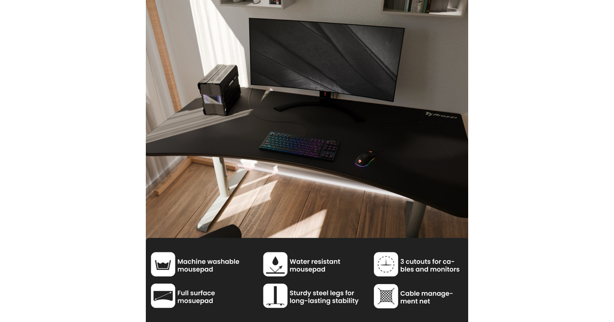 ArozziArena Gaming Desk - Frozen Grey  (Donkergrijs/zwart)