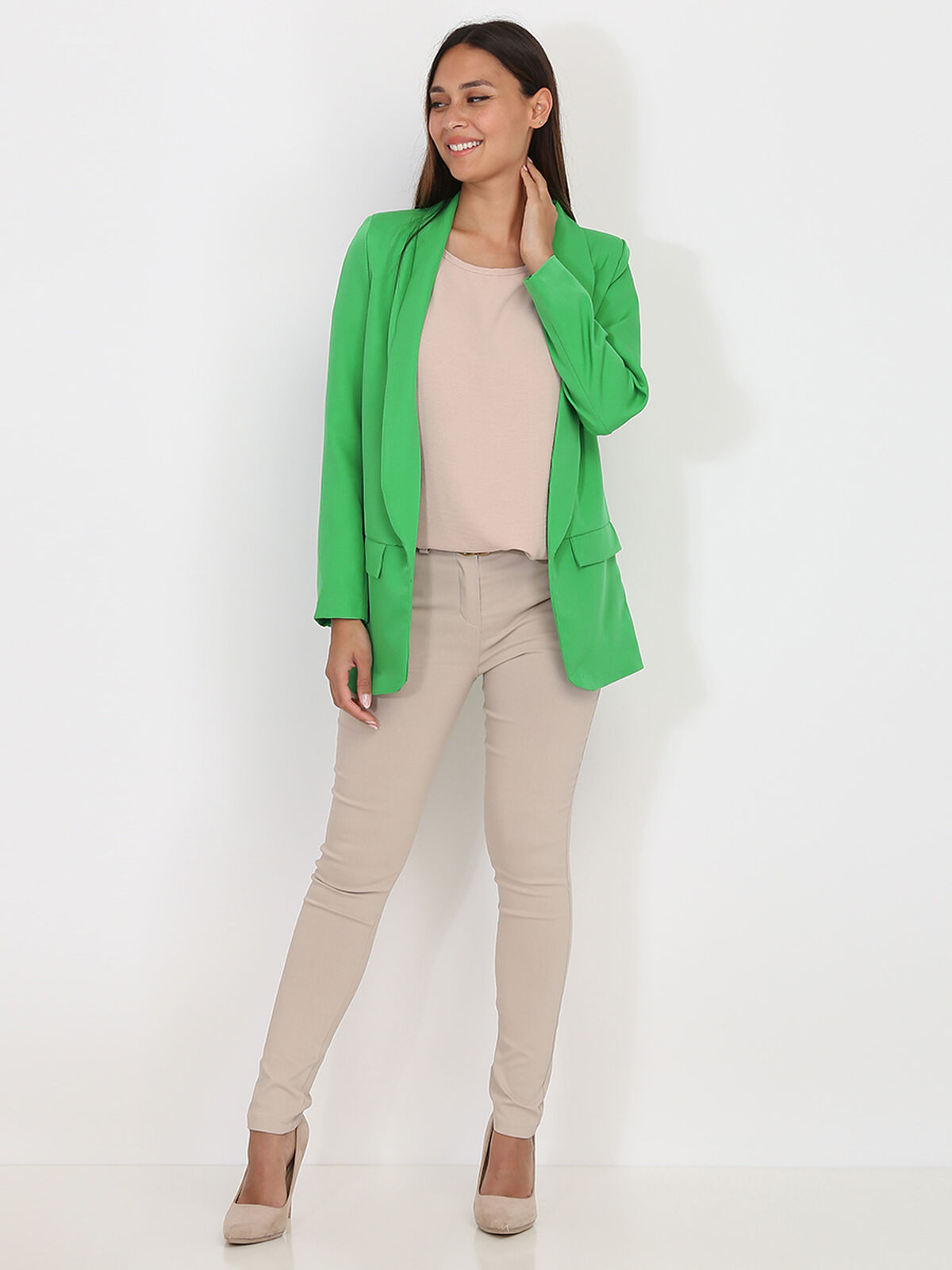 Blazer à col châle- Vert