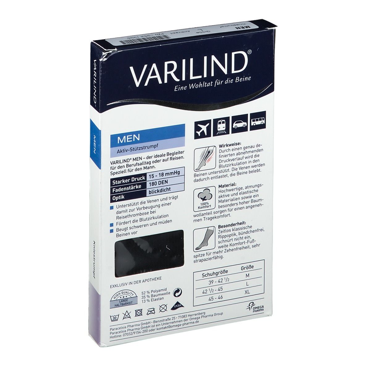 VARILIND® Men Kniestrümpfe 180 DEN anthrazit Gr. L (42,5-45)