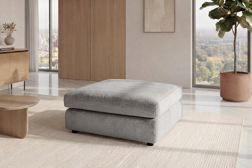 Großer Hocker SOHO 100cm grau Chenillestoff Polsterhocker mit Wellenunterfederung