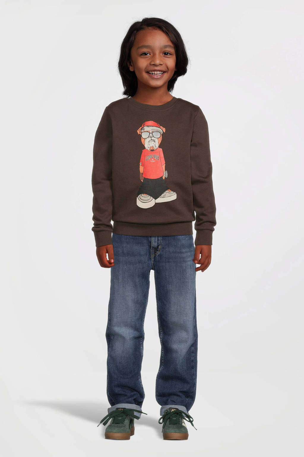 NAME IT sweater NKMOKLOKKEN met printopdruk donkerbruin