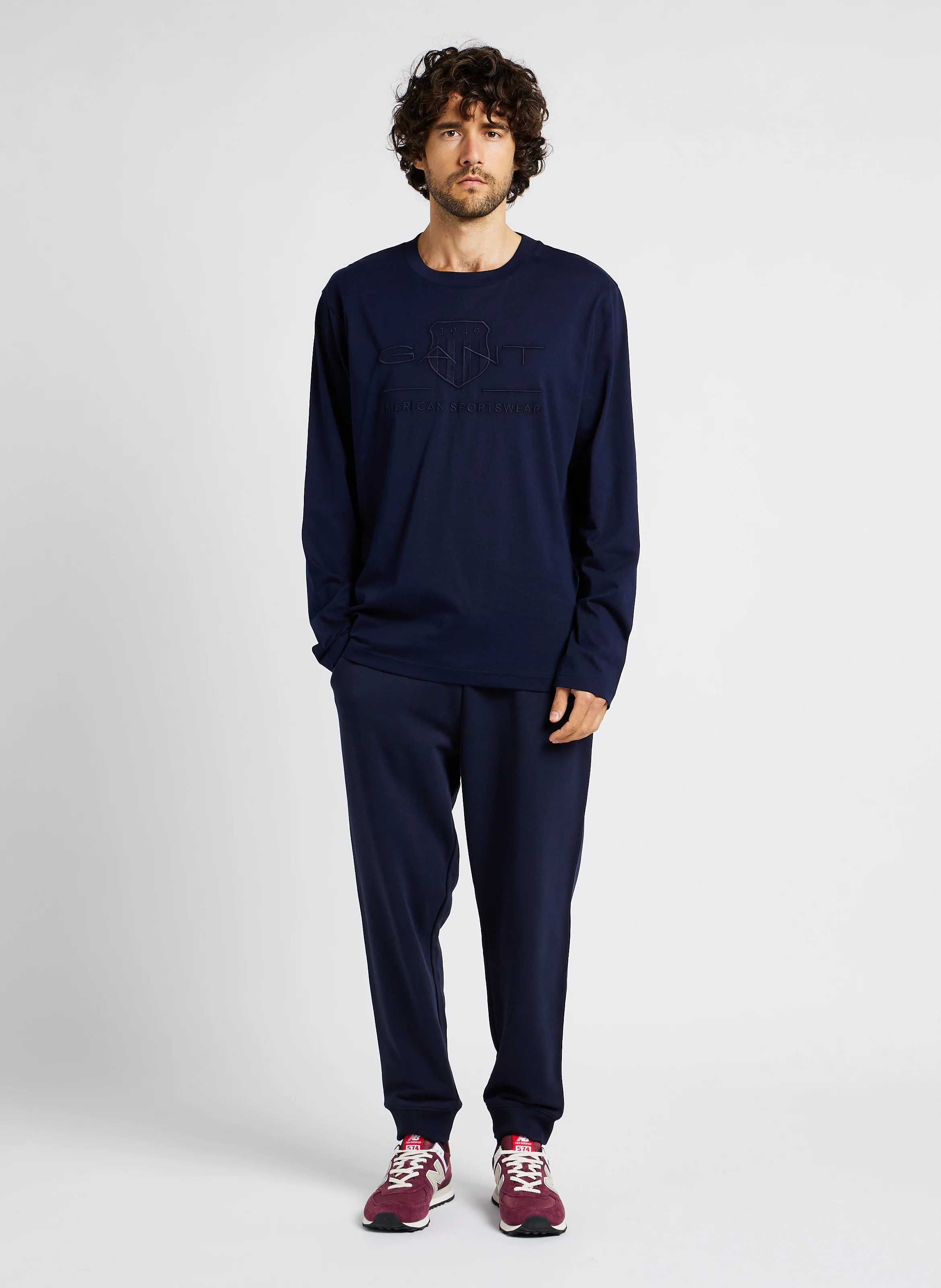 Jogging en coton mélangé| Bleu