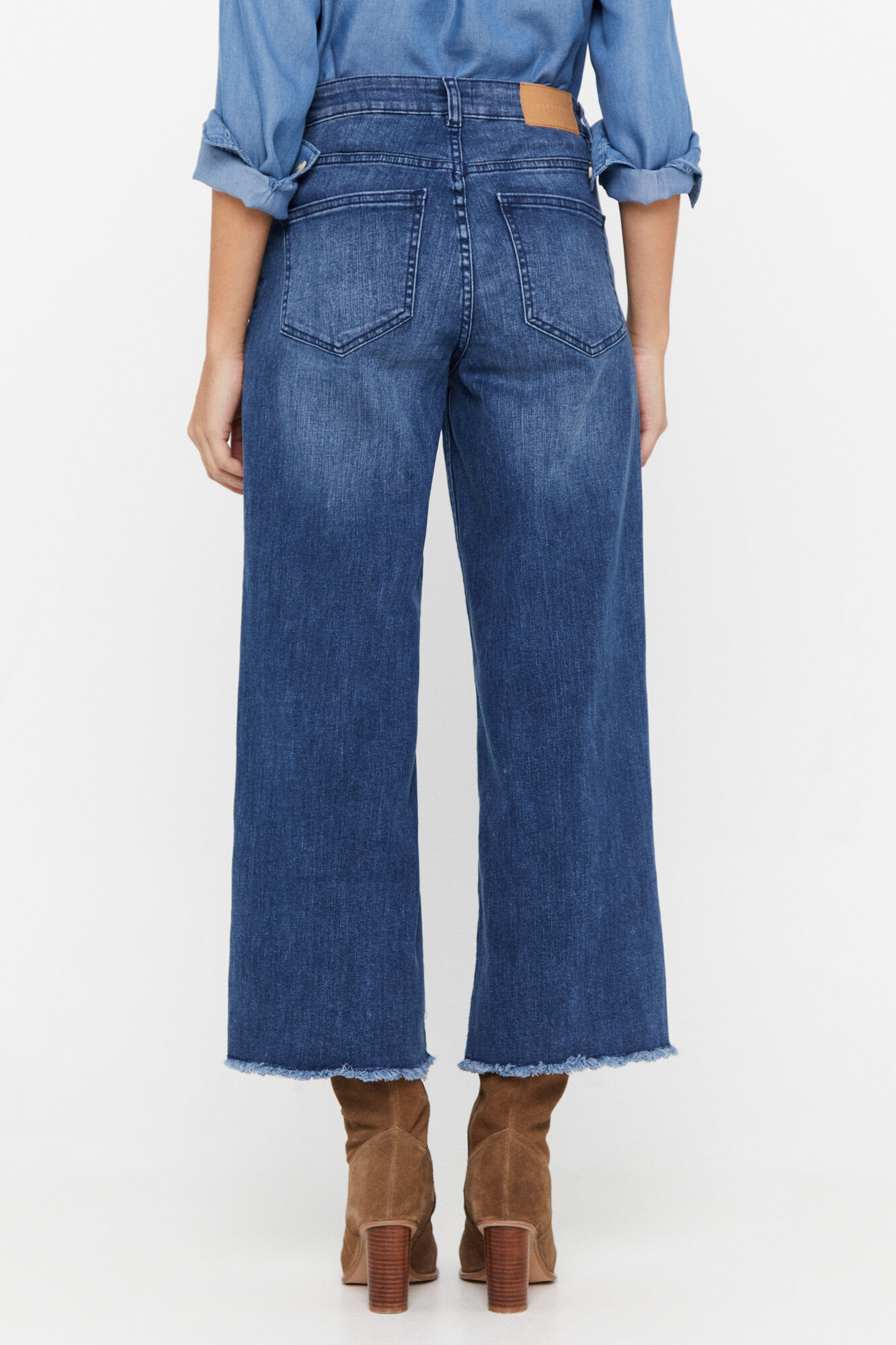 Calça estilo cowboy com corte palazzo e 5 bolsos - Azul