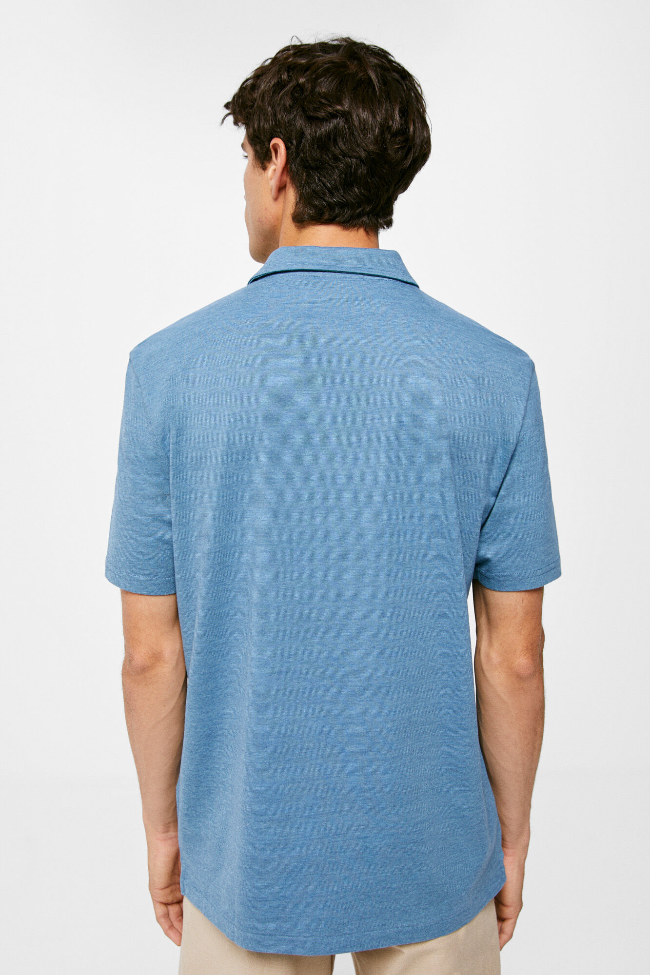 Camisa polo com micro-listras - azul