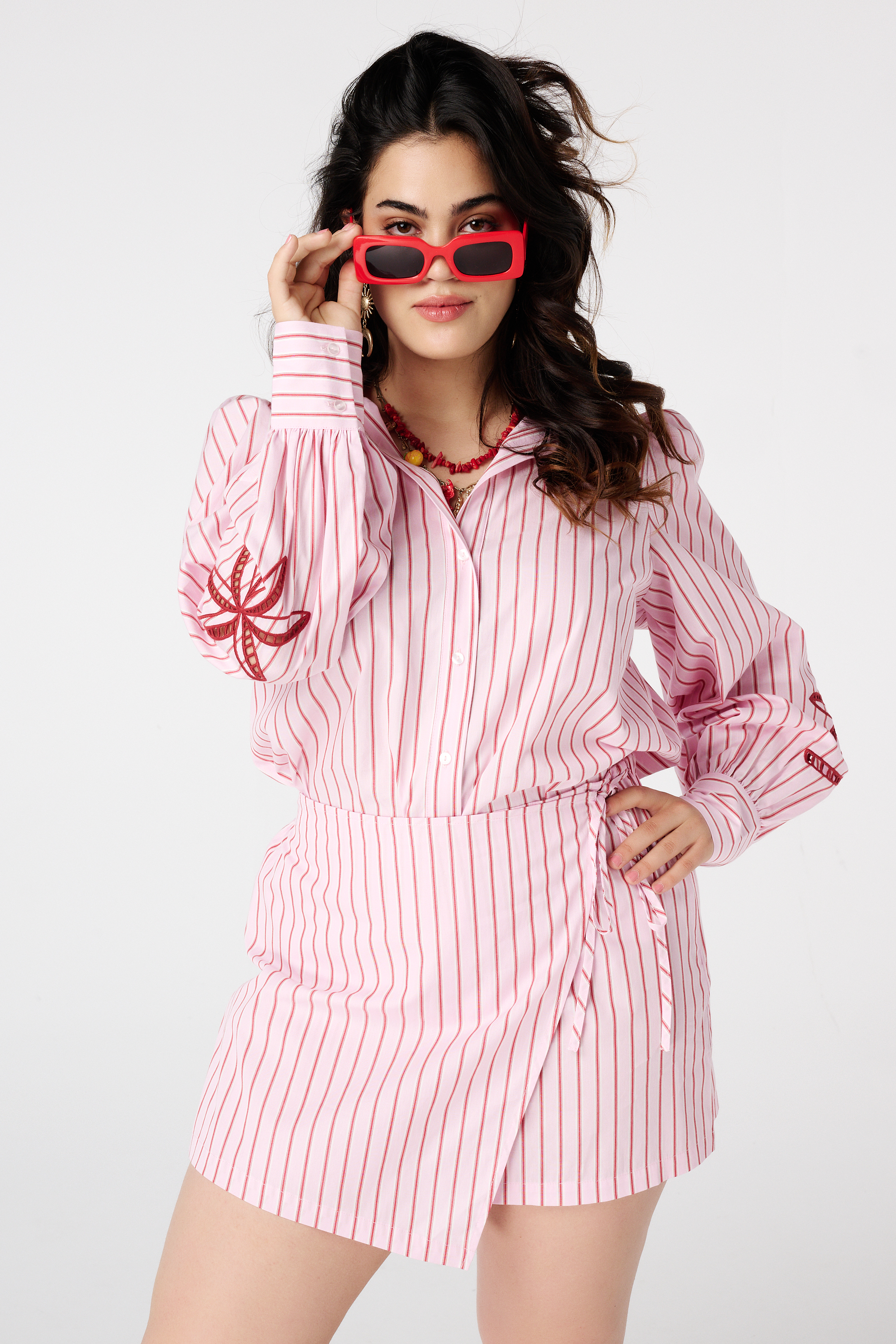 Blouse met geborduurde mouwen Multi Pink