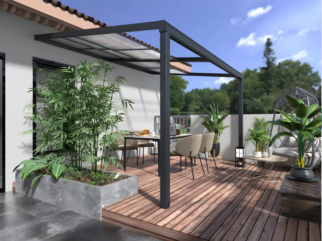 Pergola adossée en aluminium avec toit coulissant - 12m² - anthracite - IZEDA