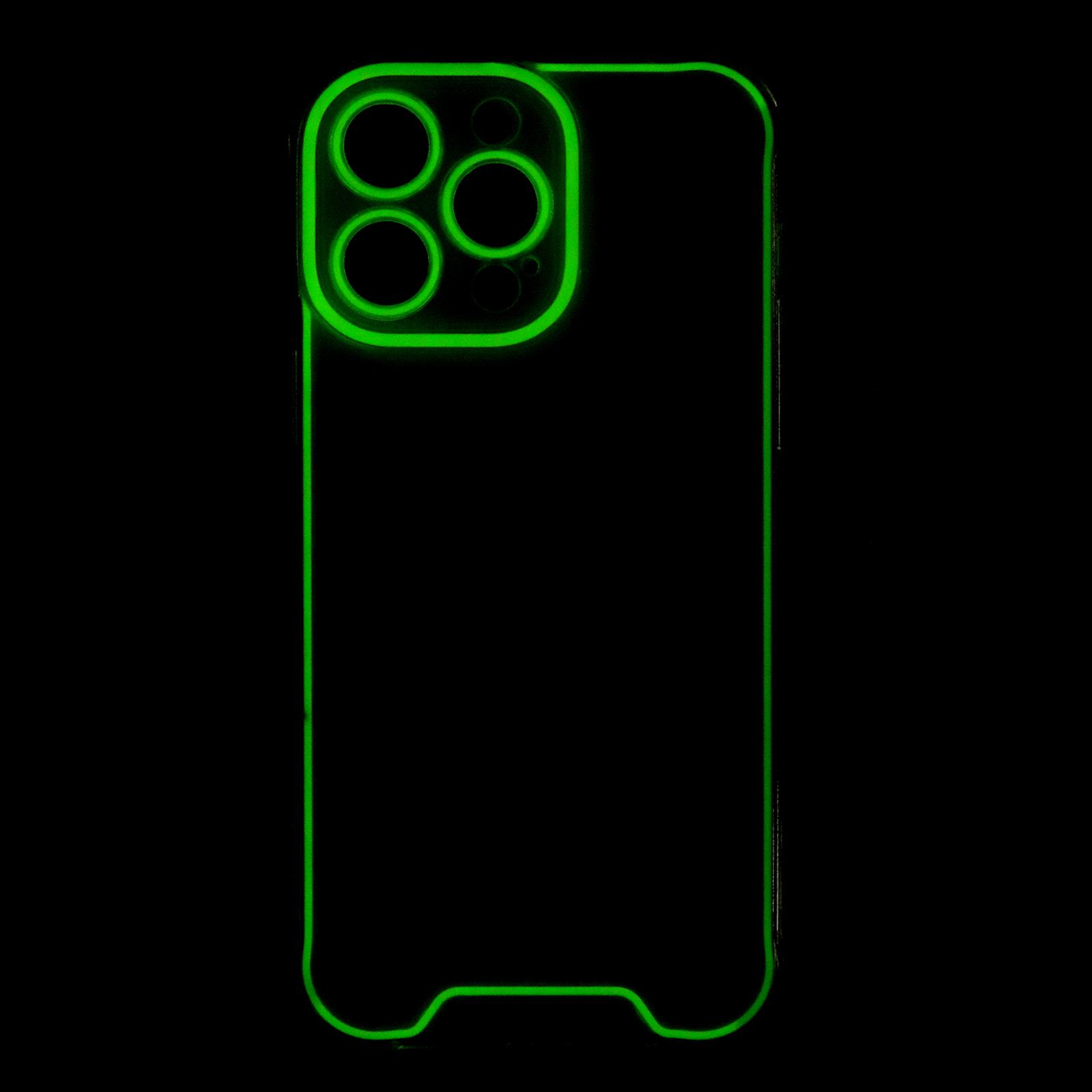 iPhone 13 Pro Gummi Case Hülle mit Fluoreszierendem Rahmen - Grün / Transparent