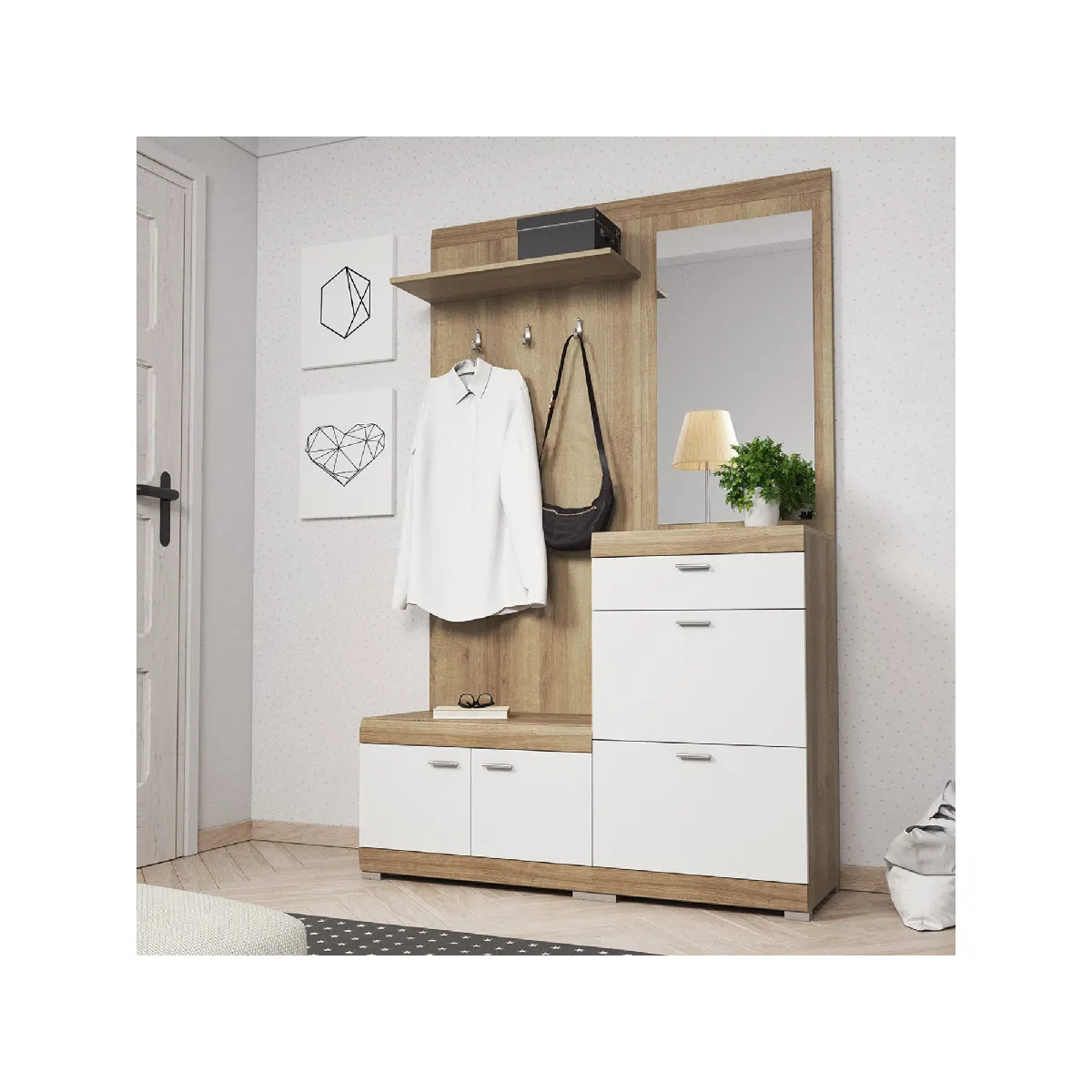 BESTMOBILIER Meuble d'Entrée Thea Bois/Blanc