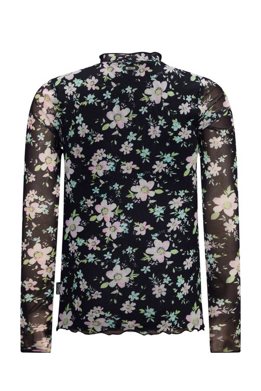 Retour Jeans gebloemde semi-transparantetop Rose zwart/roze