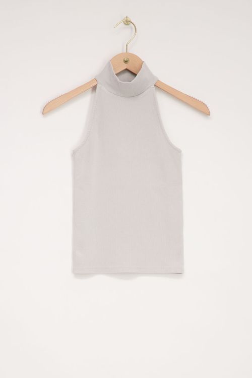 Beige halter top met rib structuur