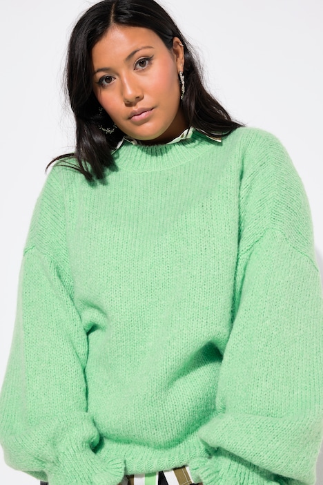Pullover, oversized, Grobstrick, Rüschenärmel