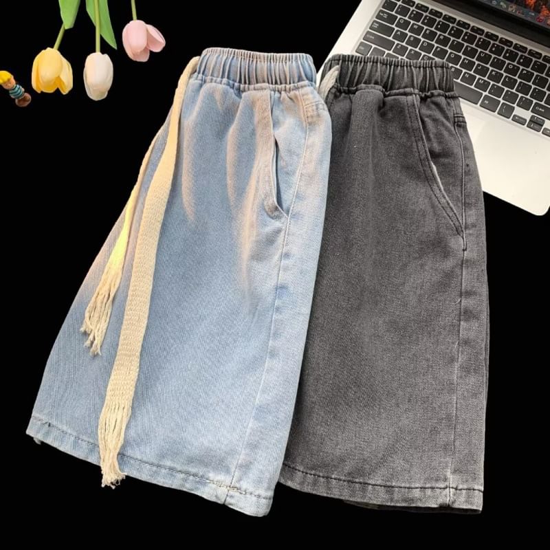 Acrius - Gewassen denim shorts met trekkoordtaille