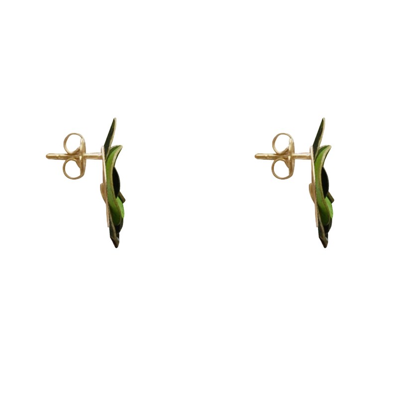 Boucles d'Oreilles Clous Laiton Orchidée en Cuir