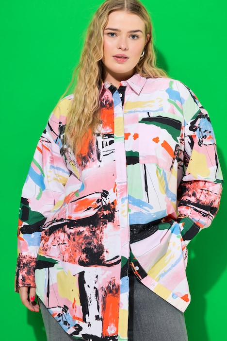 Hemdbluse, oversized, Color Print, Langarm
